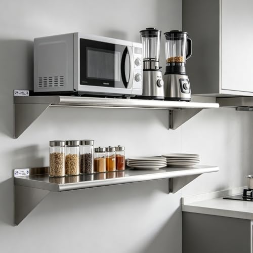 Hally 12x48 Inch Stainless Steel Wall Shelf 2 Pack Commercial Grade NSF