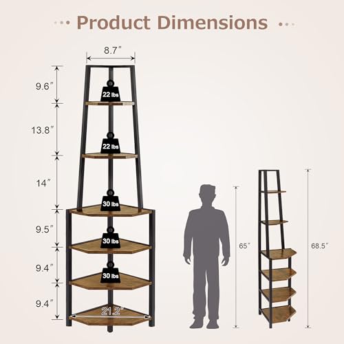 Brown 6-Tier Corner Shelf - Industrial Style Tall Plant & Display Stand
