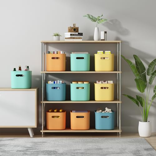 8 Pack Colorful Stackable Storage Bins with Lids & Handles for Organization
