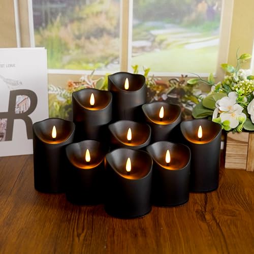 Eebuss Black Flameless Candles with Remote & Timer - Battery Operated LED Set, 9 Pack
