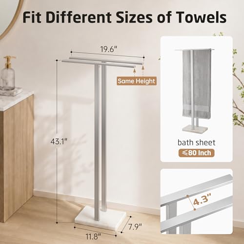 43-Inch Standing Towel Rack with Heavy Marble Base for Bathroom