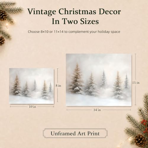 CYLDGNS Snow Pine 11x14 Neutral Christmas Wall Art Print Unframed