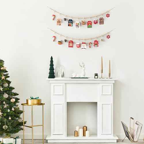 Mkono Hanging Photo Display with Clips, Boho Wooden Bead Garland Banner, Collage Card Picture Kids Art Holder String with 10 Clips for Christmas Bedroom Dorm Decor, Teen Girl Gifts, Brown, 2 Pack