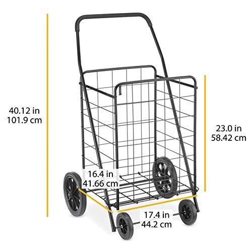 Extra Large Foldable Utility Shopping Cart with Wheels - 17.4 x 16.4 x 40.12 inches, Black, 100Lb Capacity