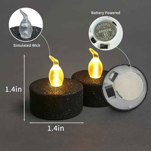 12PCS Black Tea Lights with Timer,Glitter Sparkly Tealights Candles Battery Operated for Holiday,Event,Halloween Decorations