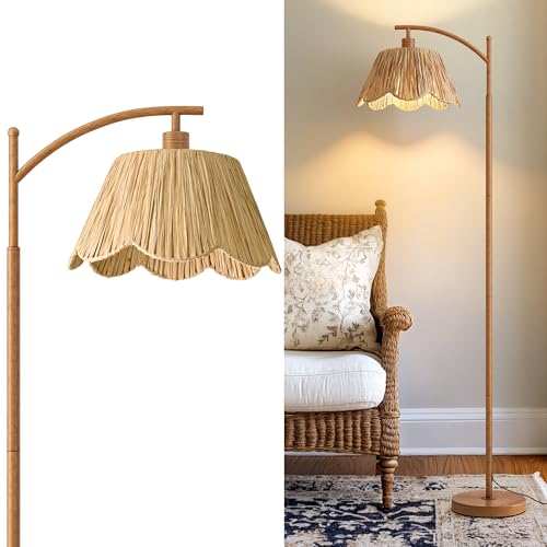 Walnut Oneach Rattan Floor Lamp with Foot Switch - Boho Farmhouse Style