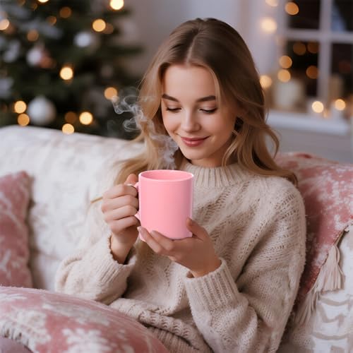 Pink Christmas Mug Set of 6, 10 oz Ceramic Holiday Coffee Cups - Festive Decor