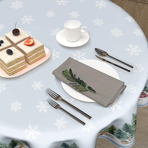 Sweetshow 60 Inch Winter Snowflake Blue Round Christmas Tablecloth with Deer & Squirrel Design