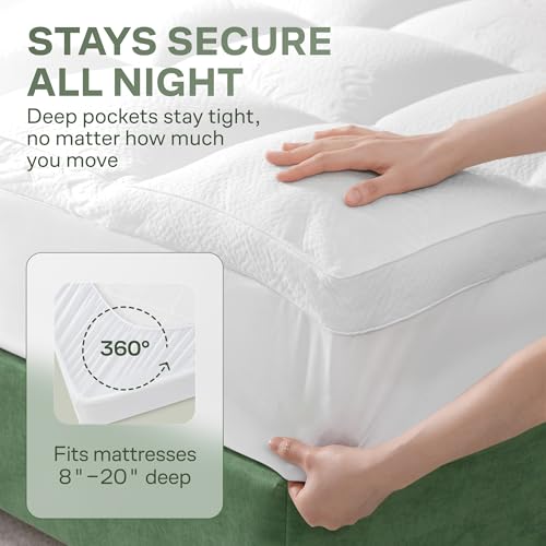 White Queen Mattress Topper with 20-Inch Deep Pocket - Extra Thick Plush Support