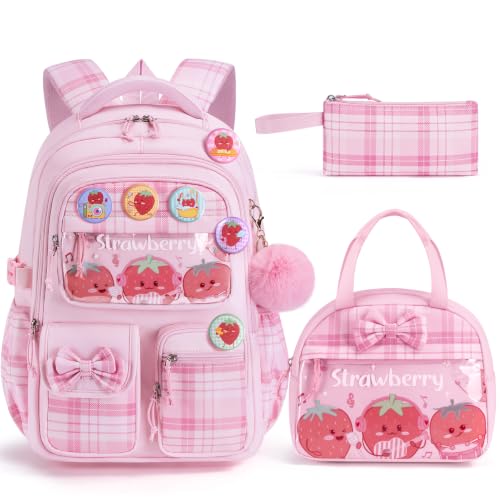 Strawberry Girls Backpack Set with Lunch Box & Pencil Case - 9 Pieces