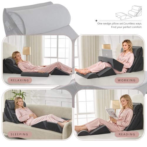 Yojoker 6-Piece Memory Foam Wedge Pillow Set for Post-Surgery & Comfort