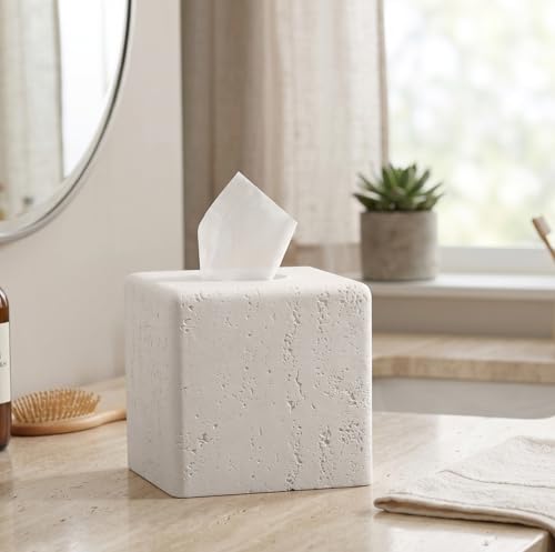 Haocoott Faux Travertine Square Tissue Box Cover Off White - Modern Home Decor