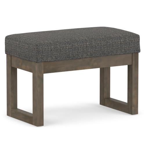Small Ottoman Bench - Tweed Look Polyester Upholstery, Ebony Finish