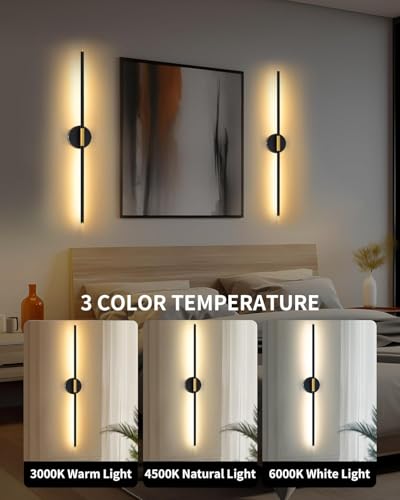 24-Inch Rechargeable Wall Sconce Set of 2 - Black Gold, 350° Rotating Lamp, Dimmable & Cordless