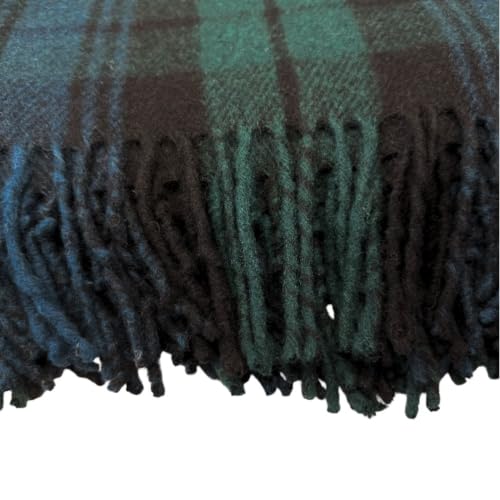 Briomhar Black Watch Tartan Wool Throw Blanket - 60x72 inches with Fringe