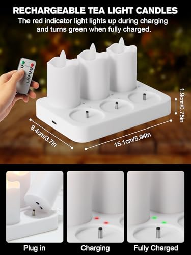 White Rechargeable Flameless Tea Lights with Remote & Timer - 12 Pack