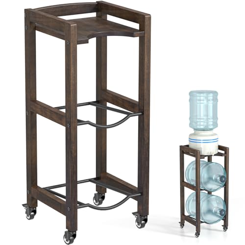 Walnut 3-Tier Water Jug Holder with Wheels & Adjustable Feet - Space-Saving Hardwood Stand