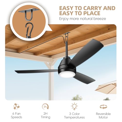 Black 42-inch Outdoor Ceiling Fan with Lights, Remote & App Control
