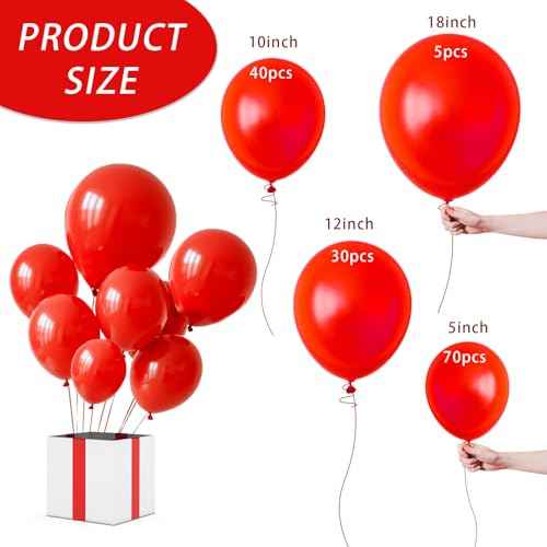 Red Balloon,145pcs Latex Premium Red Balloons Arch Kit Different Sizes 18 12 10 5 Inch,Balloon Garland Arch Kit for Birthday Party Baby Shower Wedding Valentines Day Christmas Anniversary Decoration