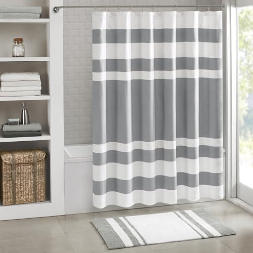 Stripe Grey Waffle Shower Curtain with 3M Water Repellent - 72x72 Inches