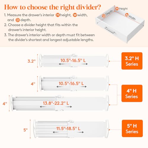 Lifewit 5-Inch Adjustable Drawer Dividers - 8 Pack, Deep Closet & Clothes Organizer (5"H, 11.5-18.5"L)
