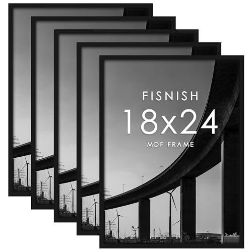 Fisnish 18x24 Black Photo Frame Set 5 Pack - Wall Mountable, Horizontal/Vertical