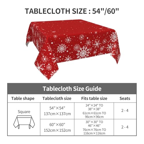 Kawani Multi-Color 52 Inch Christmas Square Tablecloth with Snowflakes - Winter Holiday Decor