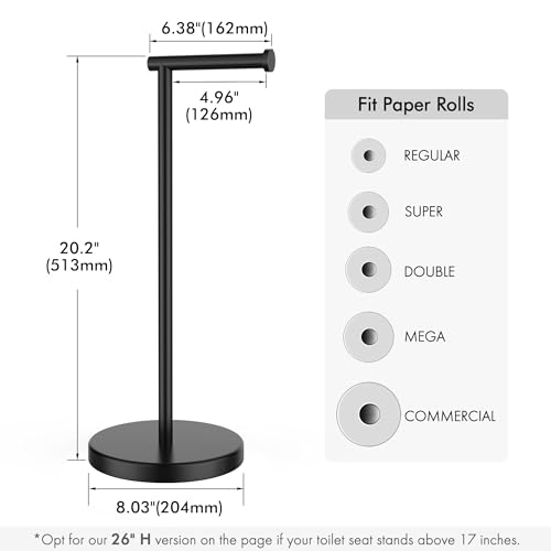 KES Freestanding Bathroom Toilet Paper Holder Matte Black 20.2" H, Rustproof Stainless Steel