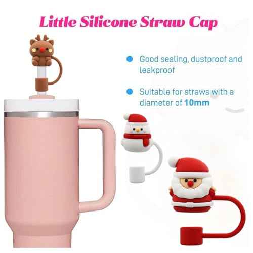 Straw Cover Cap for Stanley Cup,Straw Topper Compatible for 30&40 Oz Tumbler with Handle,10mm 0.4in Dust-Proof Reusable Straw Tips Lids,Straw Tip Covers for Christmas Gifts, MEITESTI-09012