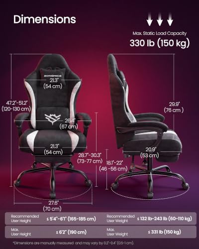 Gaming Chair with Pocket Spring Cushion - Ergonomic Desk Chair, Black + White