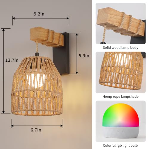 Rattan Battery Wall Sconce 2 Pack, Remote Dimmable, Matte Black