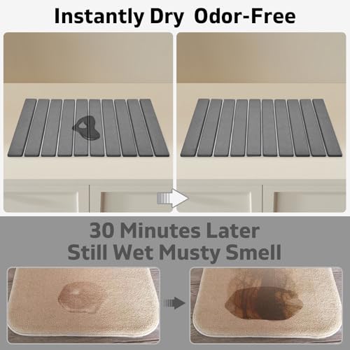 Diatomaceous Earth Dish Drying Mat - Foldable 24x16 Inches Gray, Super Absorbent Kitchen Counter Mat