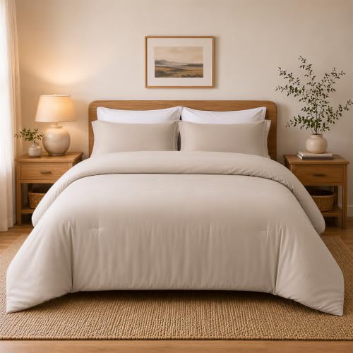Weigelia King Comforter Set with Sheets - Oatmeal Bed in a Bag, 7 Pieces