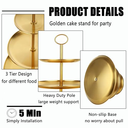 Gold 3-Tier Stainless Steel Cupcake Stand - 24 Cupcakes Display