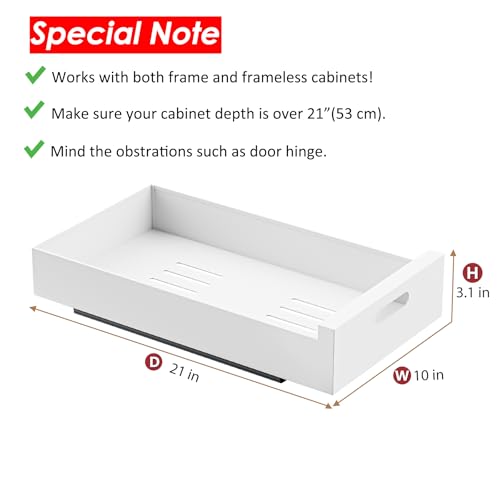 HBL' White 21" Deep Pull Out Cabinet Organizer 10" Wide, 2 Pack - Frameless Kitchen Shelves