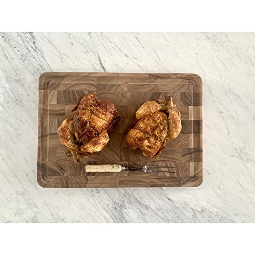 End Grain Acacia Wood Cutting & Serving Board with Juice Channel - 20 x 14 Inches