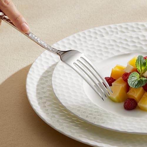 12-Piece Hammered Dinner Forks Set - 18/10 Stainless Steel, 8 Inch