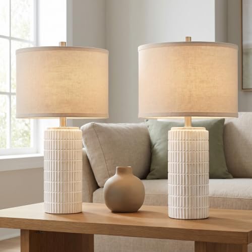 AIEAMPDO 23'' Beige & White Ceramic Table Lamps Set of 2 for Living Room & Bedroom