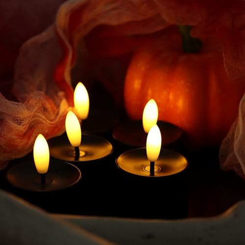 Black Flameless LED Tea Lights - 24 Pack, D1.5"xH1.7" - Battery Operated Candles