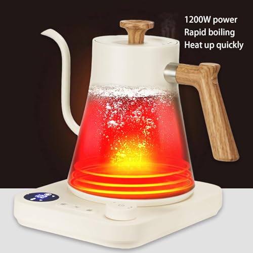 BQEUCE White Gooseneck Electric Kettle 0.9L with ±1℉ Temperature Control