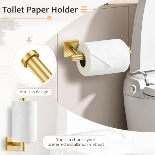 Brushed Gold Bathroom Hardware Set - 5 Pieces Stainless Steel Towel Racks & Accessories