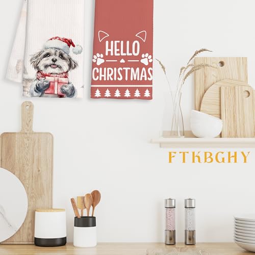 Winter Shih Tzu Christmas Kitchen Towels Set of 2 - Dog Winter Decor, 16x24 Inches