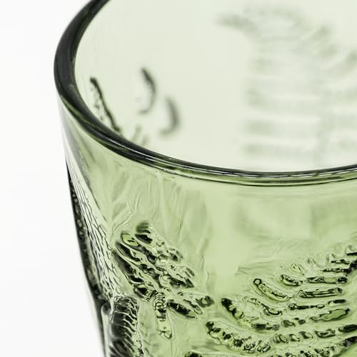 Green 16 oz Glass Drinking Set of 4 with Fern Texture - Dishwasher Safe