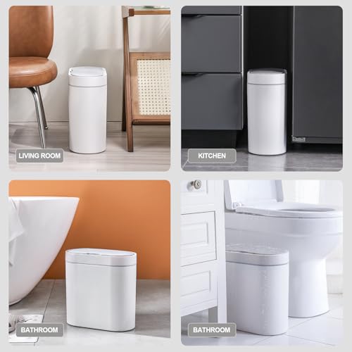 ELPHECO 2 Pack Smart Sensor Trash Cans 2 & 2.5 Gallon Automatic Waste Bins for Kitchen & Bathroom, White