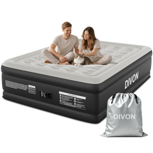 DIVON Black Queen Air Mattress with Built-in Pump, 18 Inch Raised Bed, Supports 800lb