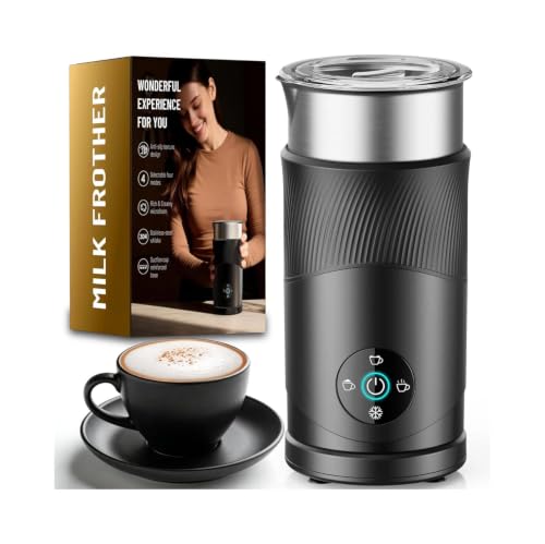 Ecoflarix 350ml Electric Milk Frother - Charcoal Gray, 4-in-1 Hot & Cold, Fast Frothing
