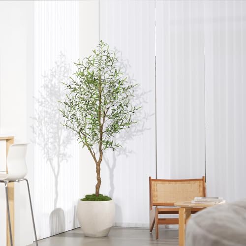 6ft Faux Olive Tree with Natural Textured Trunk & Lifelike Leaves - Realistic Indoor Decor