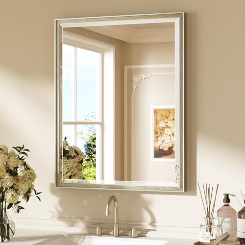 Keonjinn 24 x 30 Inches Rectangular Brushed Nickel Bathroom Mirror with Aluminum Frame