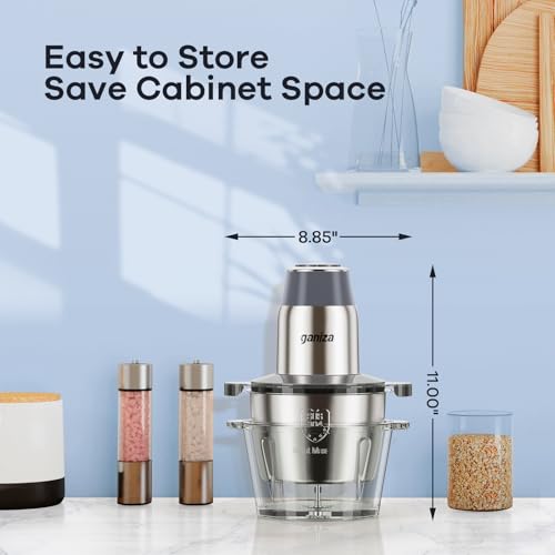Ganiza Food Processor with 2 Bowls - Grey, 450W Meat & Vegetable Chopper