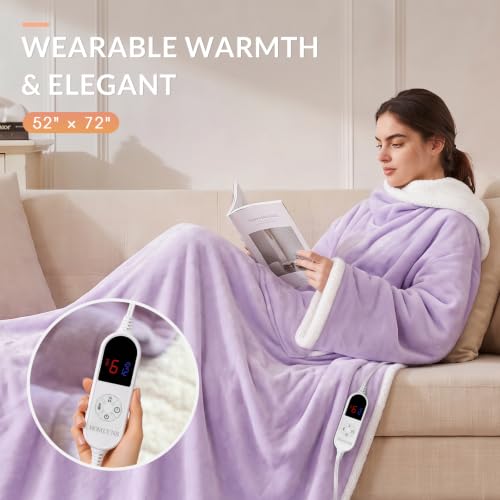 Wearable Heated Blanket with Foot Pocket & Sleeves - Purple 52 x 72 inches